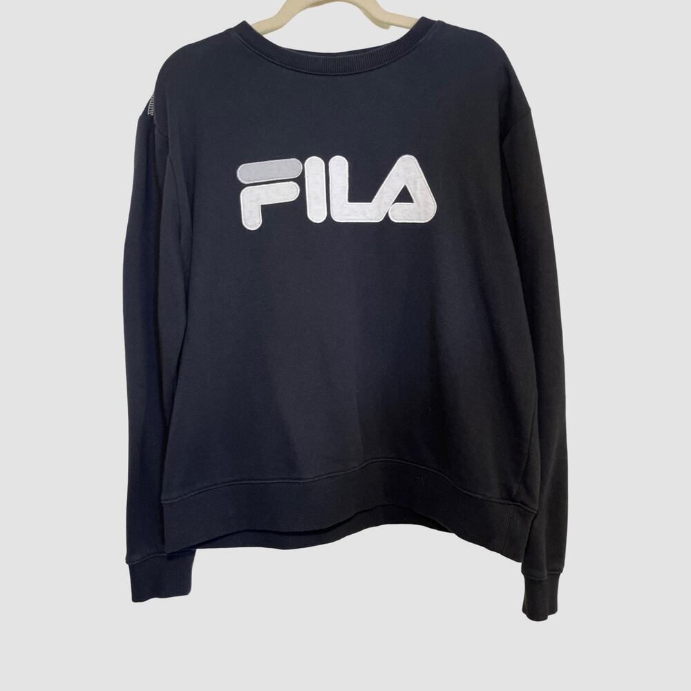 FILA Black Crewneck Sweatshirt XL Logo Pullover Cotton Blend Athleisure